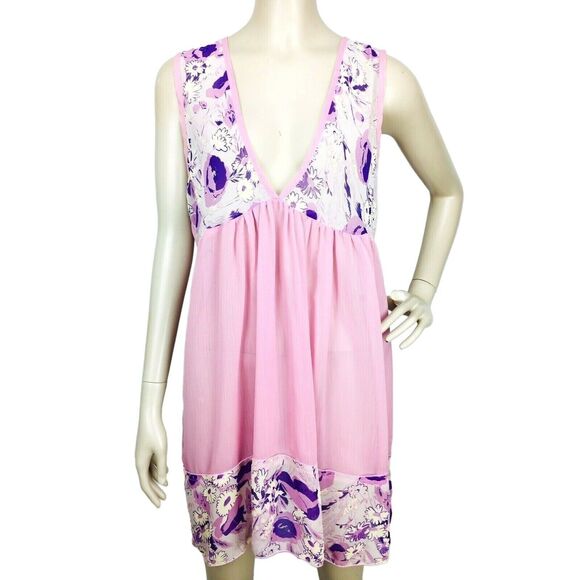 VTG Y2K Urban Outfitters Kimchi Blue Sheer Crinkle Flowy Boho Floral Dress NEW - Picture 1 of 6